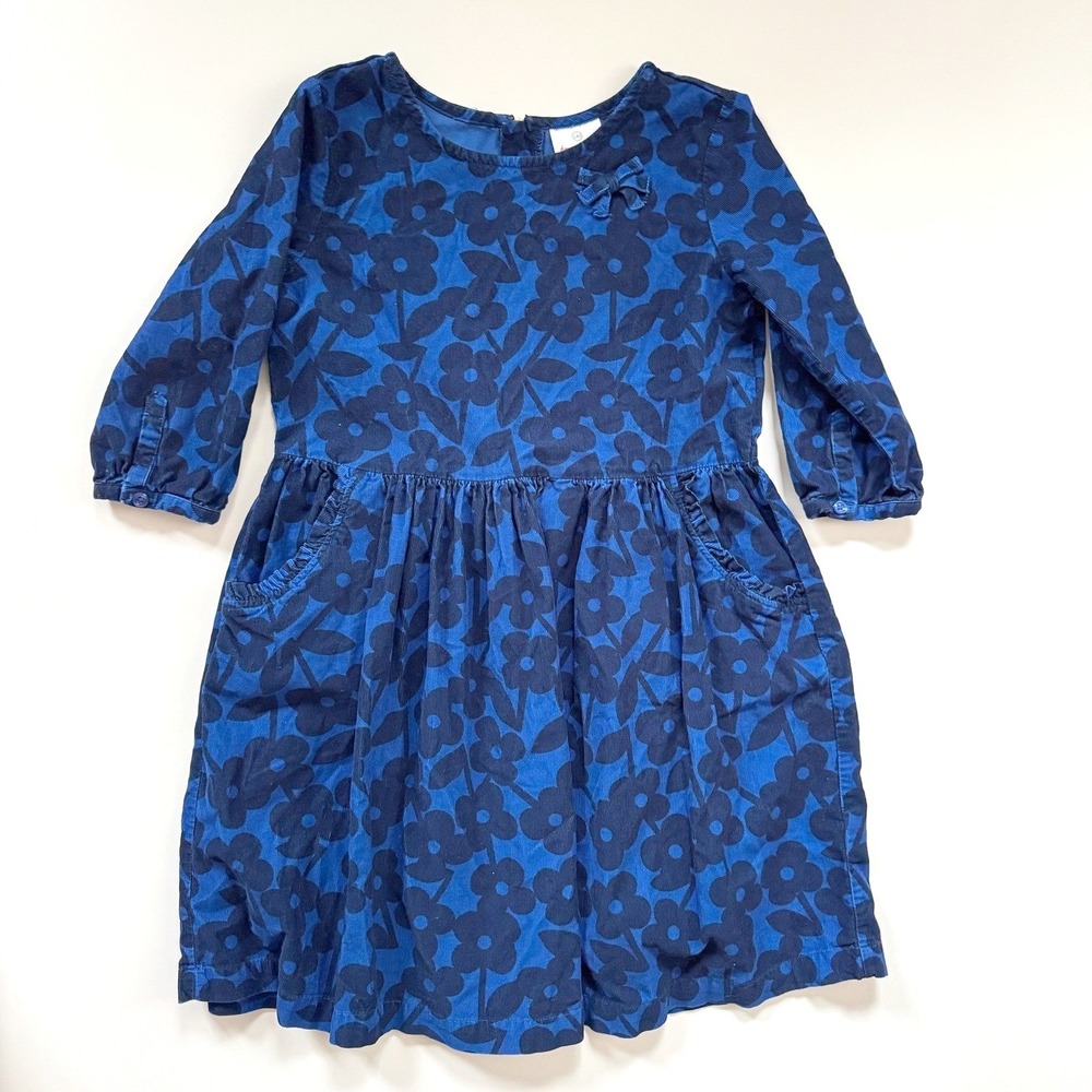 Hanna Andersson Scandi Floral Pincord Corduroy Blue Dress Size 10 / 140 cm